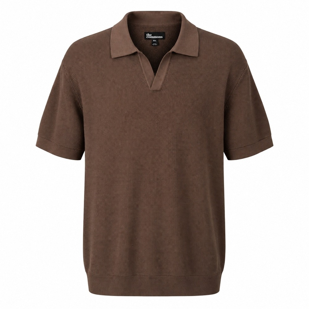The Commons Mens XXL Brown Tipped Johnny Collar Sweater Polo NWT